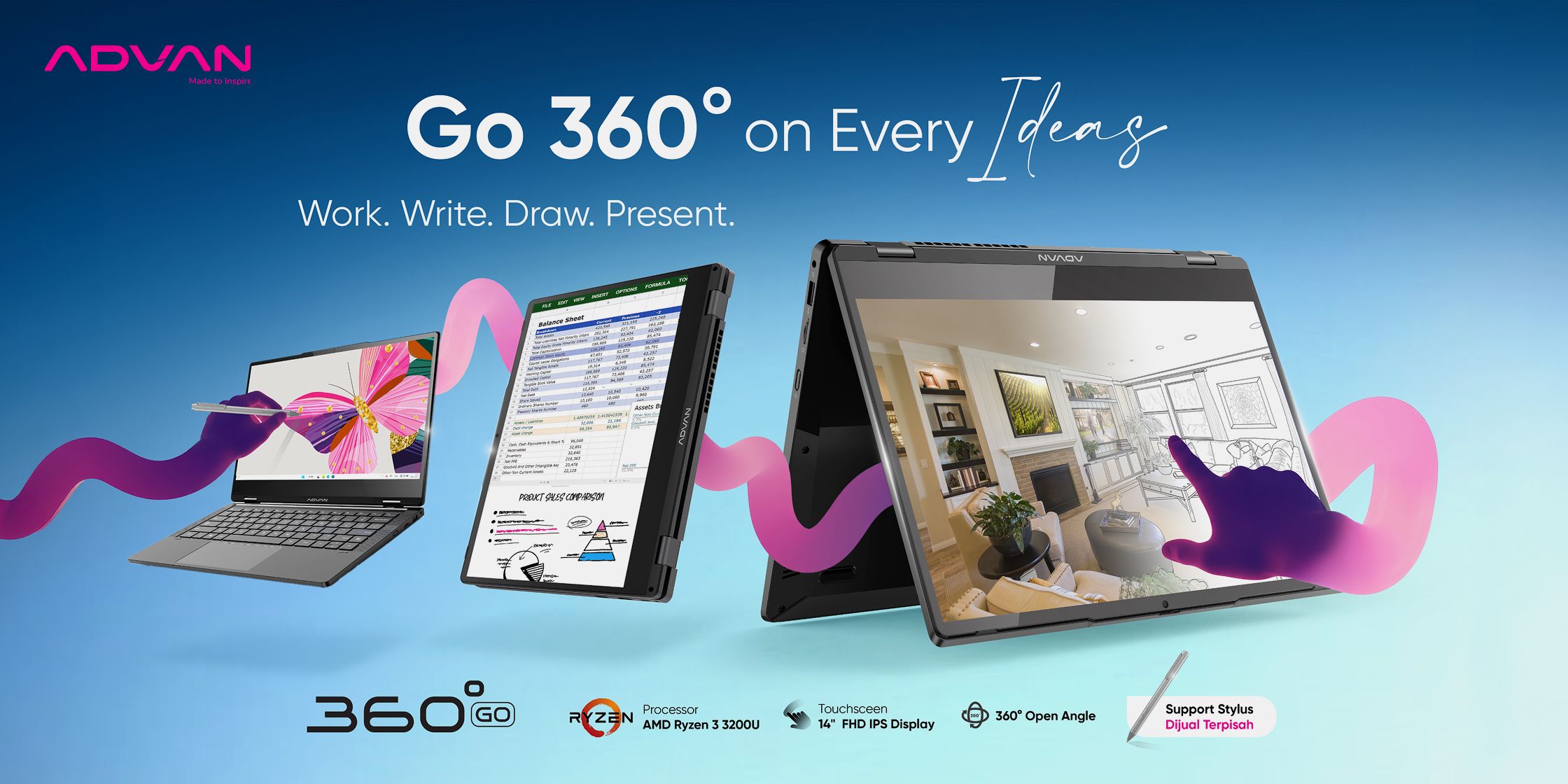 ADVAN 360 GO: Laptop Hybrid 3-Jutaan dengan Layar Sentuh, Cocok untuk Pelajar!