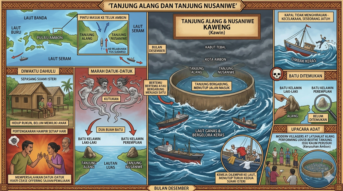 Misteri Perkawinan Tanjung Alang dan Nusaniwe: Legenda Kutukan Syahwat yang Menjaga Pintu Masuk Teluk Ambon
