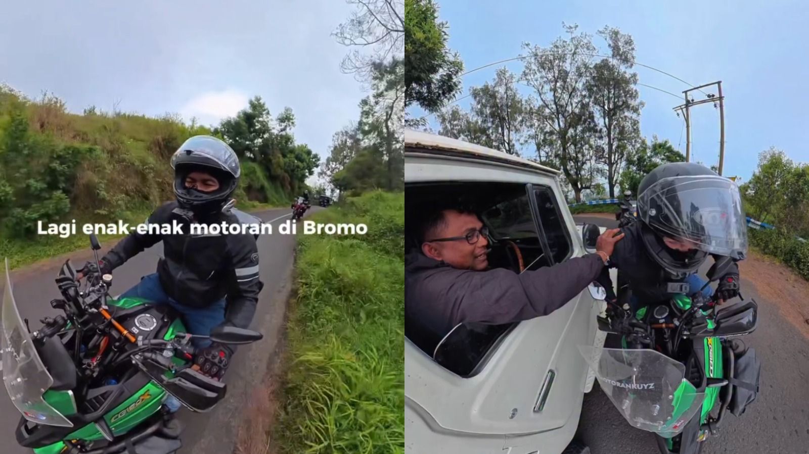 Momen Pengemudi Mobil yang Baik Selamatkan Pemotor yang Hampir Jatuh di Jalur Bromo