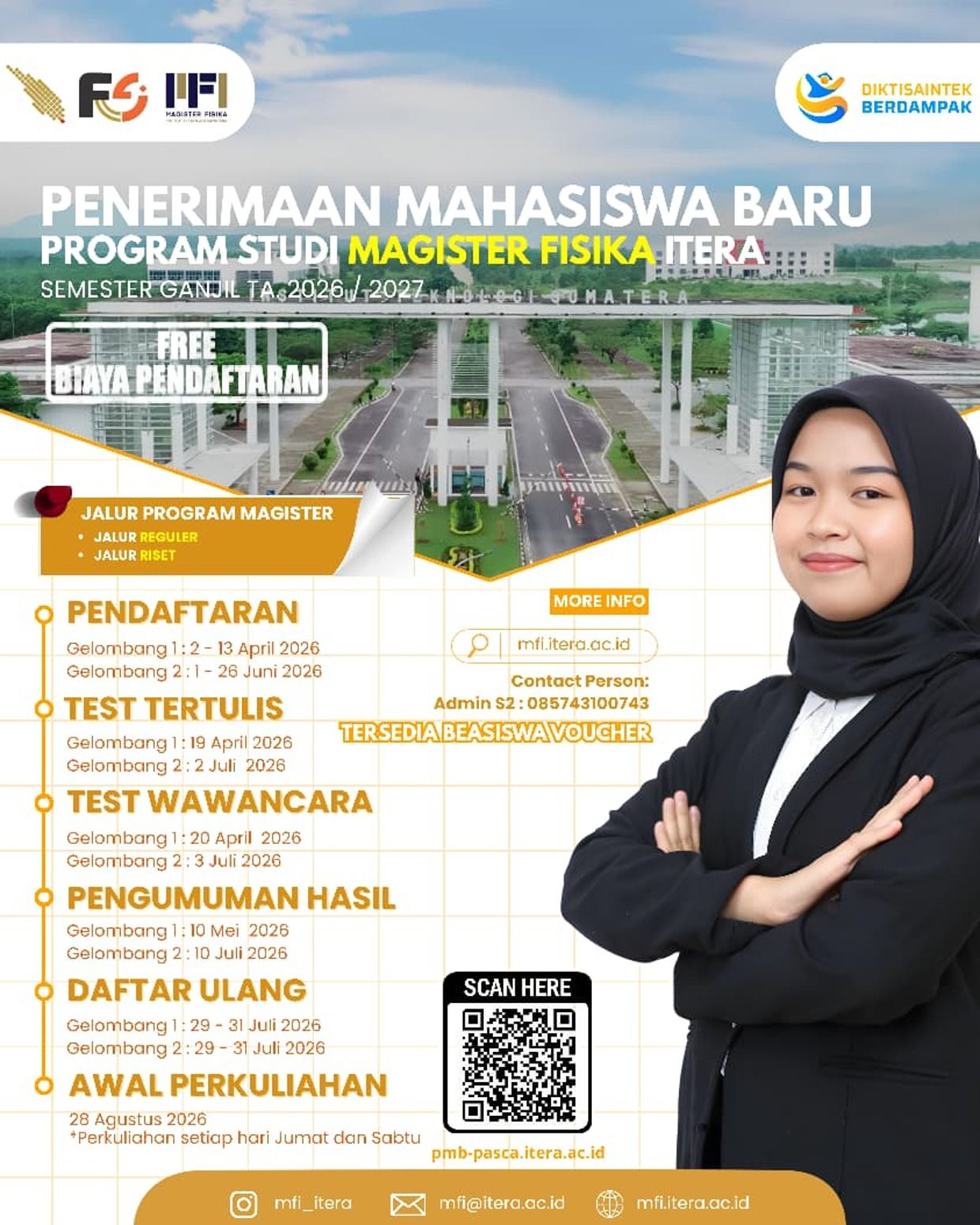 Pendaftaran S2 Fisika Itera 2026 Dibuka, Kuota Terbatas 25 Orang, Cek Syarat & Biaya di Sini