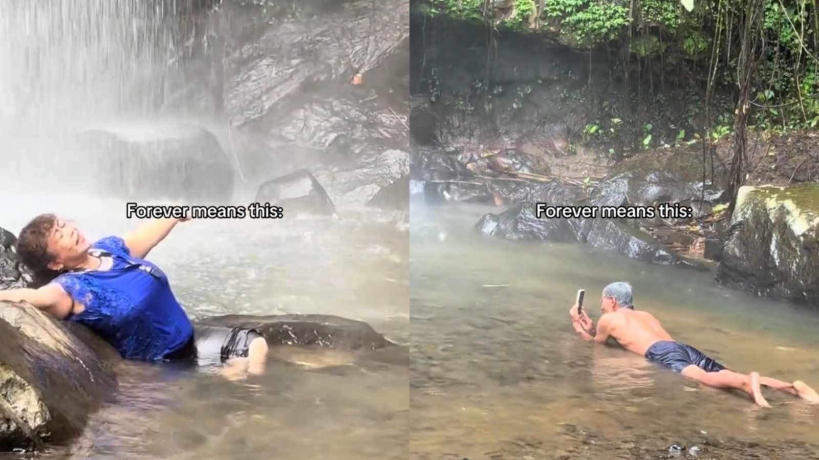So Sweet, Kakek Ini Abadikan Gaya Istrinya di Bawah Air Terjung dengan Cara Tak Biasa