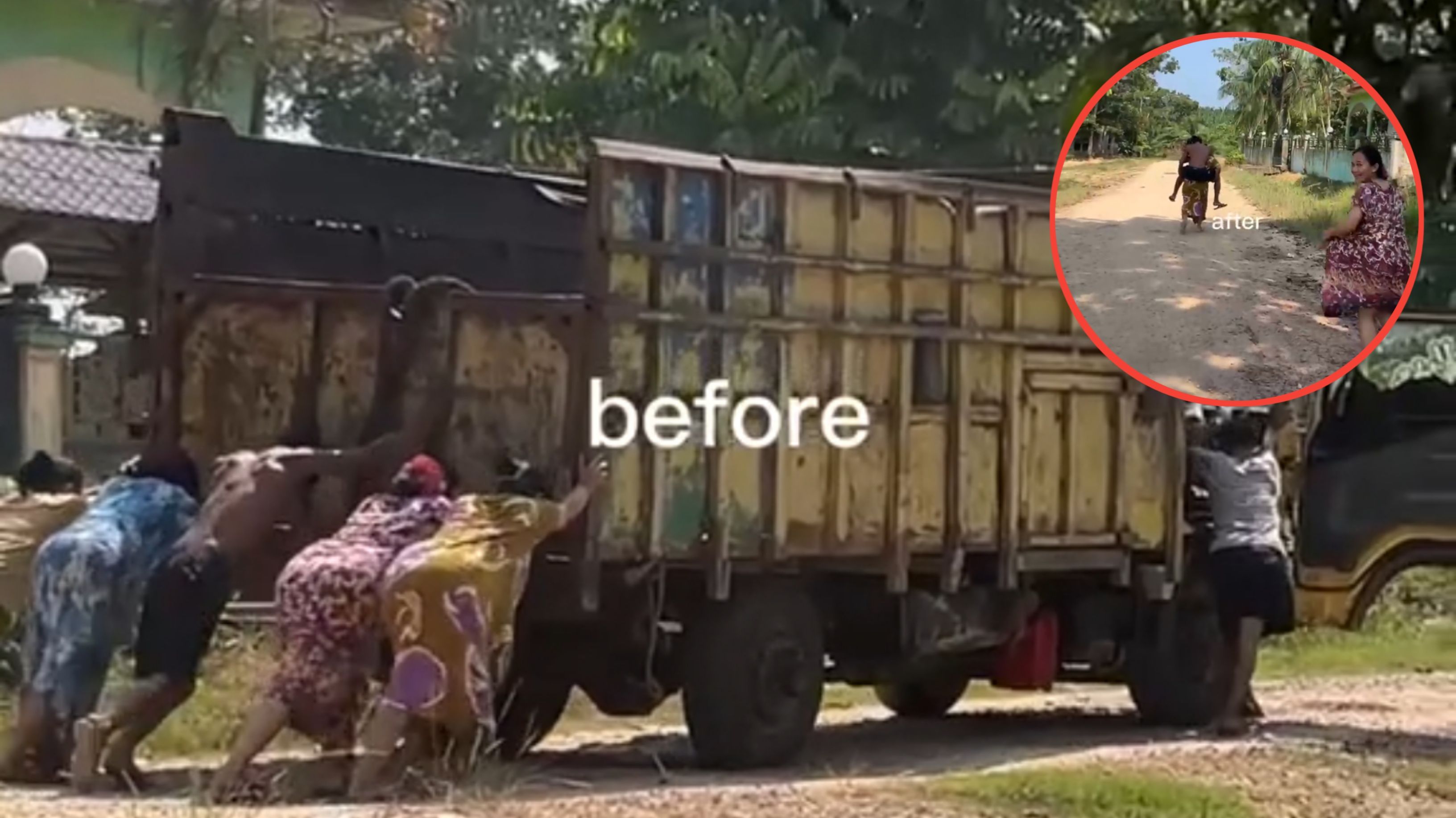 Aksi Ibu-ibu Berdaster Dorong Truk Mogok, Endingnya Tak Sesuai Ekspektasi Malah Bikin Heboh
