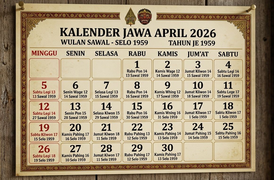 Cara Menghitung Neptu Tertinggi di Kalender Jawa April 2026 dan Terendah Beserta Maknanya
