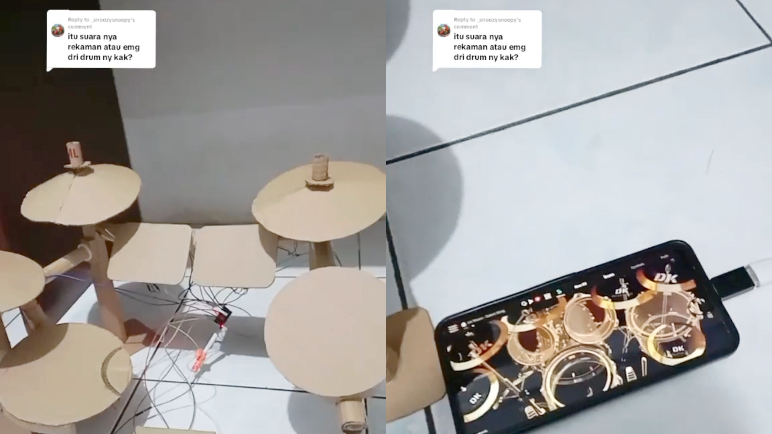 Kreatif! Anak Ini Sulap Drum Kardus Jadi Elektrik dengan Disambungkan ke HP