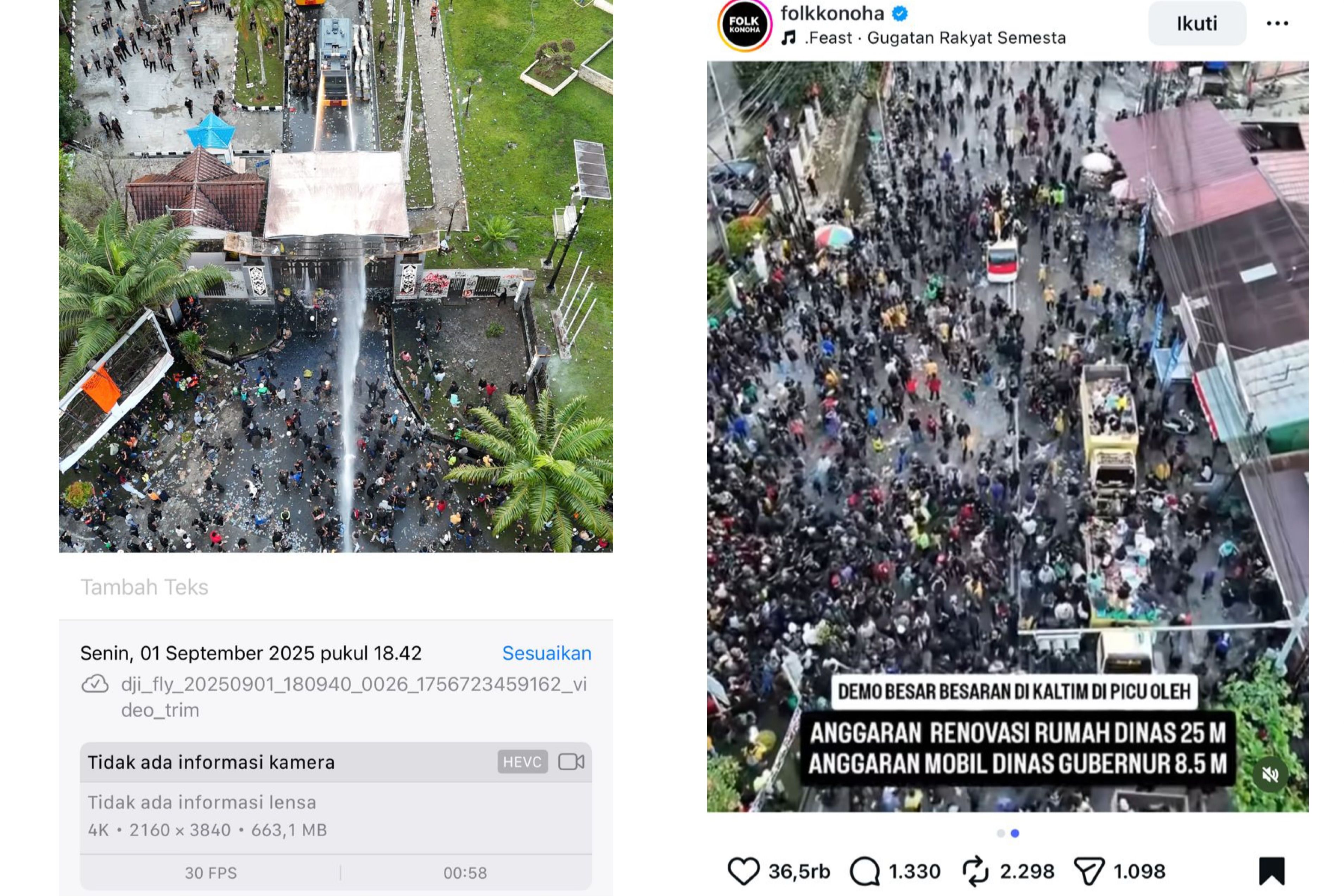 Cek Fakta! Viral Video Drone Demonstrasi Ricuh di DPRD Kaltim Ternyata Dokumentasi Lama Tahun 2025