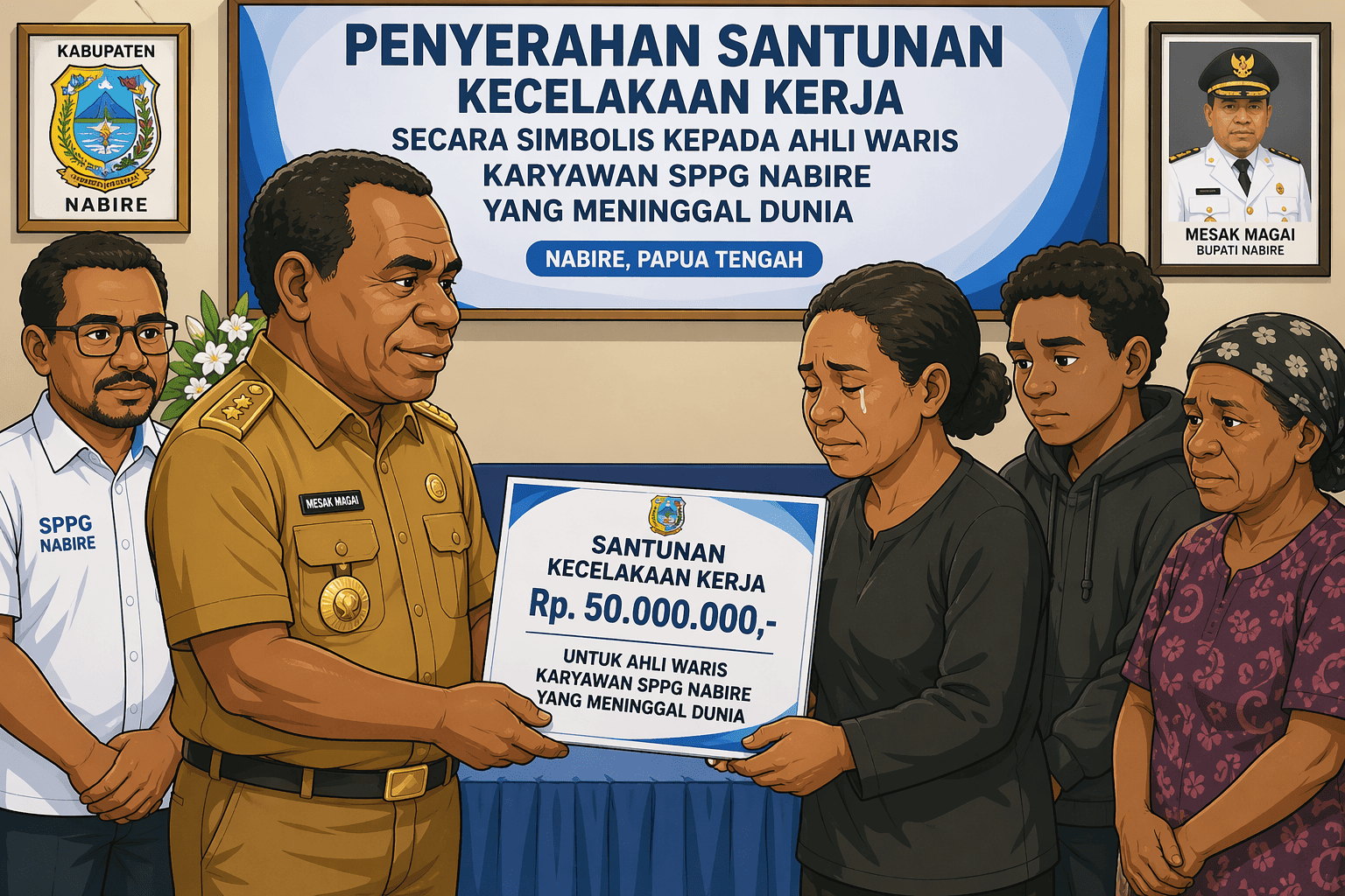 Bupati Nabire dan BPJAMSOSTEK Serahkan Santunan kepada Ahli Waris Karyawan SPPG
