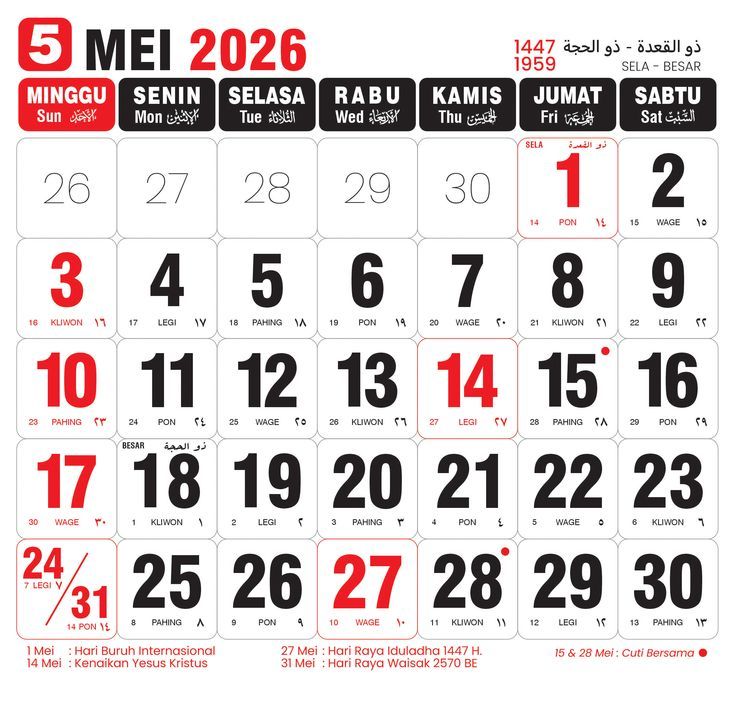 Cuti Bersama Mei 2026 Tanggal Berapa? Cek Jadwal Libur dan Long Weekend Selengkapnya!