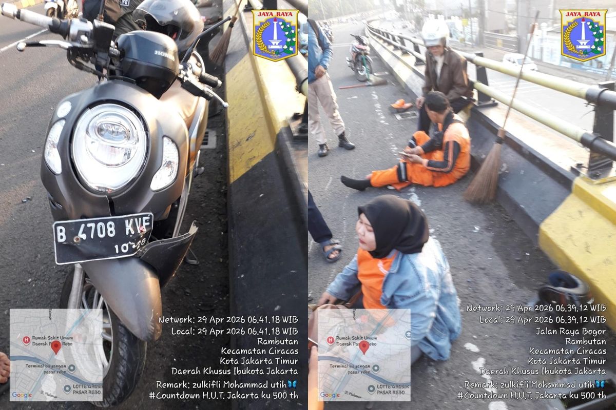 Ngantuk saat Berkendara, Pemotor Hajar PPSU di Fly Over Pasar Rebo hingga Luka-Luka