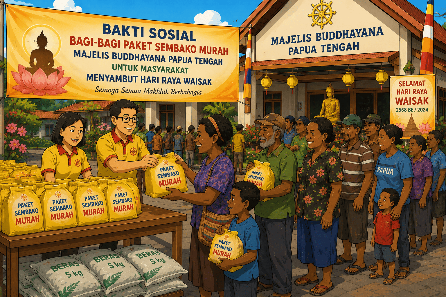 Sambut Tri Suci Waisak, Majelis Buddhayana Papua Tengah Bagikan Paket Sembako
