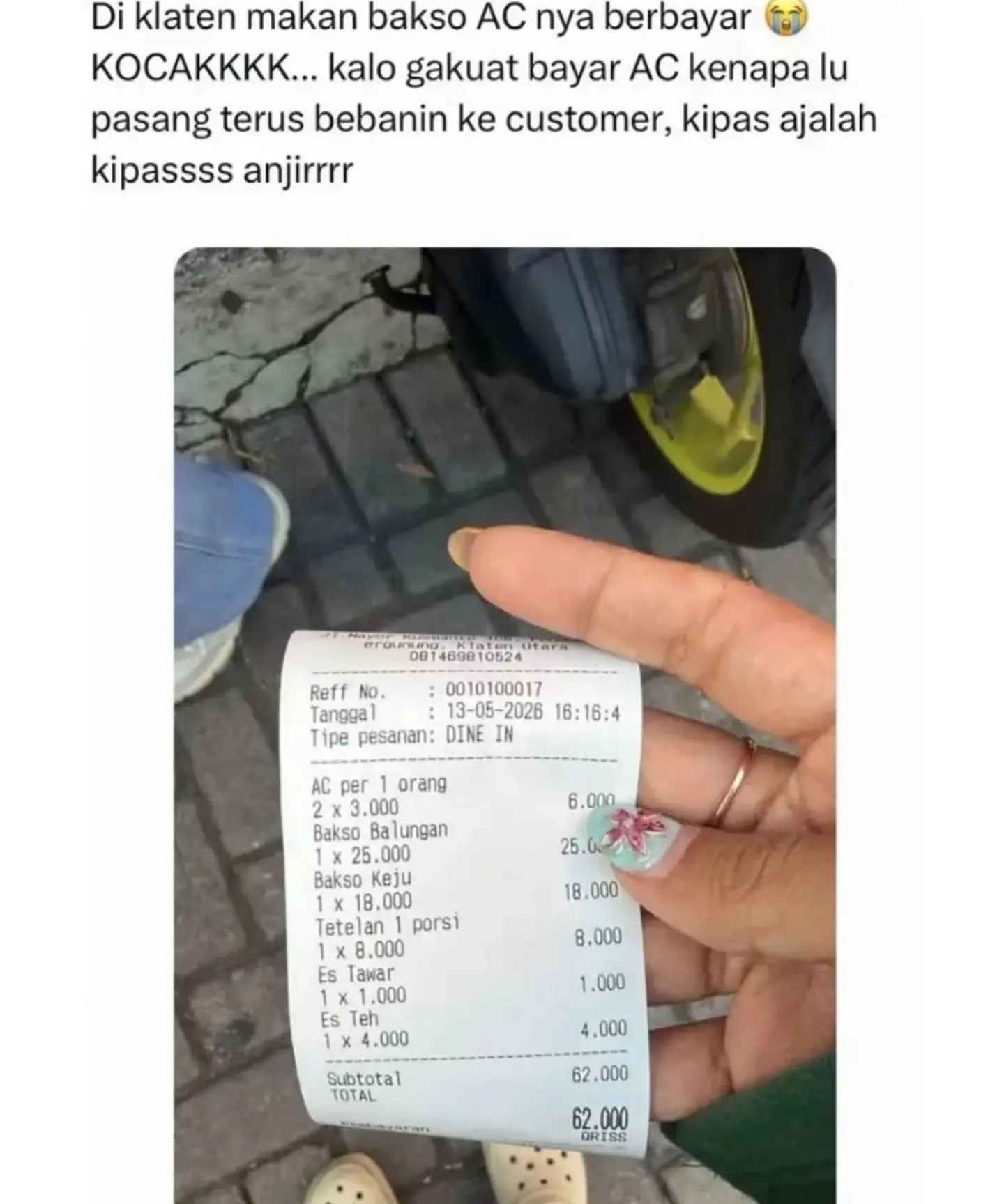 Viral, Warung Bakso Pasang Tarif AC Rp3 Ribu per Orang, Langsung Ramai Jadi Sorotan