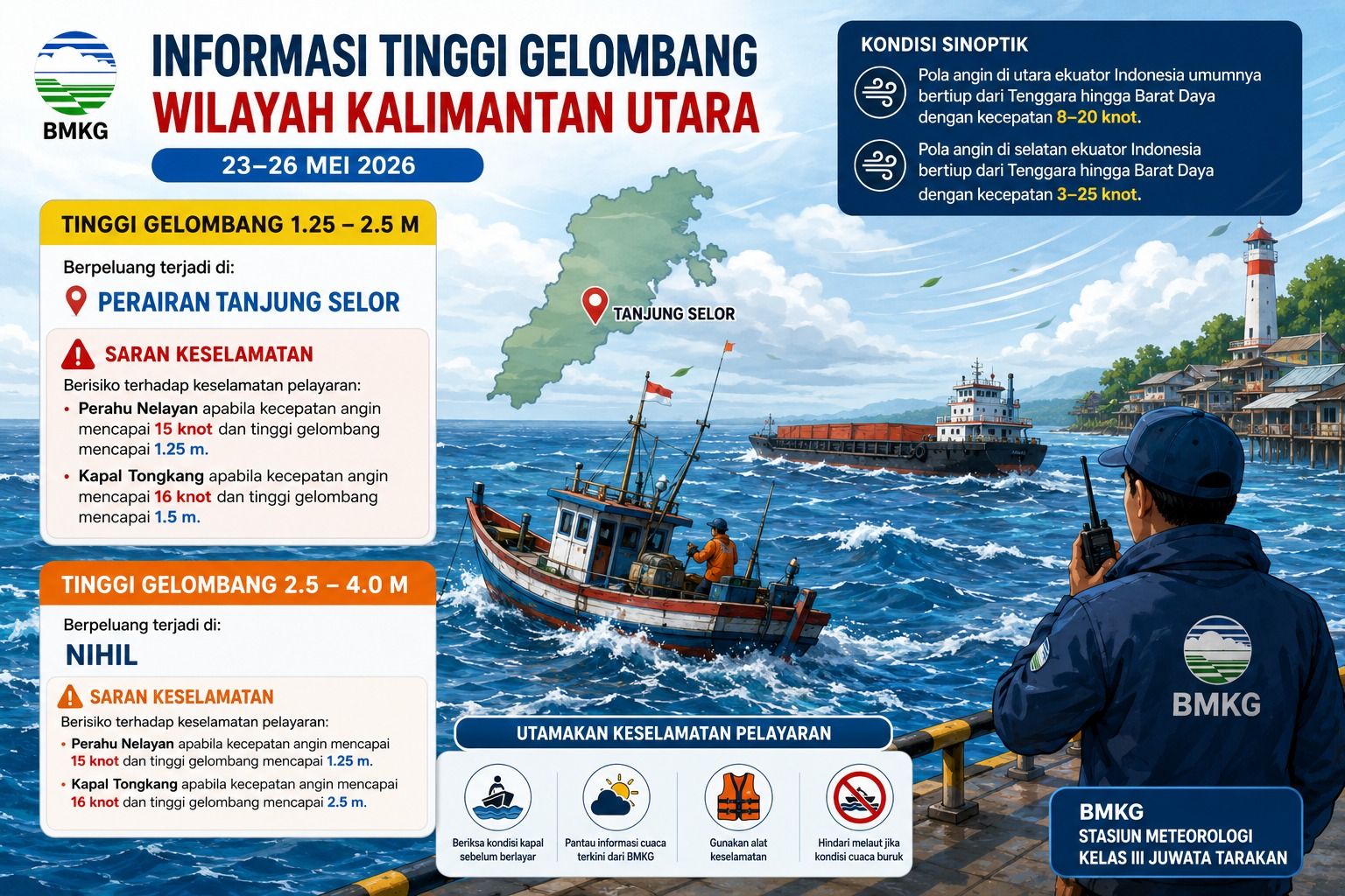 BMKG Tarakan Minta Nelayan Waspadai Gelombang Laut hingga 2,5 Meter