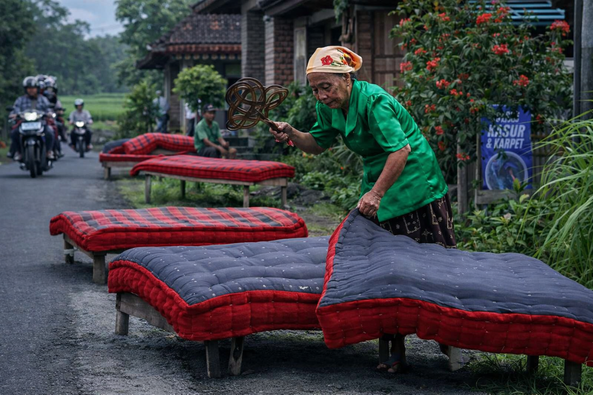 Bukan Jemur Biasa, Tradisi Mepe Kasur Suku Osing Simpan Rahasia Keharmonisan Rumah Tangga