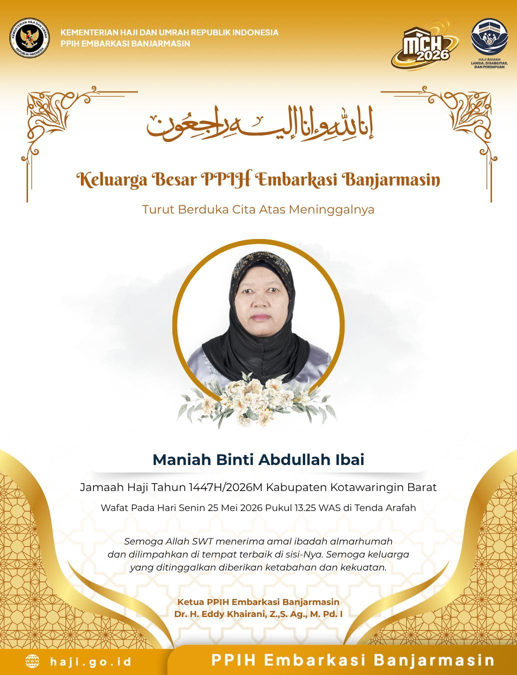 Innalillahi, Jemaah Haji Asal Kotawaringin Barat Wafat di Arafah, Ini Penyebabnya