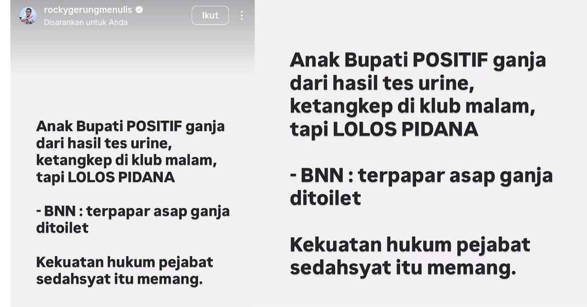 Kasus Anak Bupati Pelalawan Zukri Misran Positif Ganja Jadi Sorotan, Rocky Gerung: Kekuatan Hukum Pejabat Memang Dahsyat