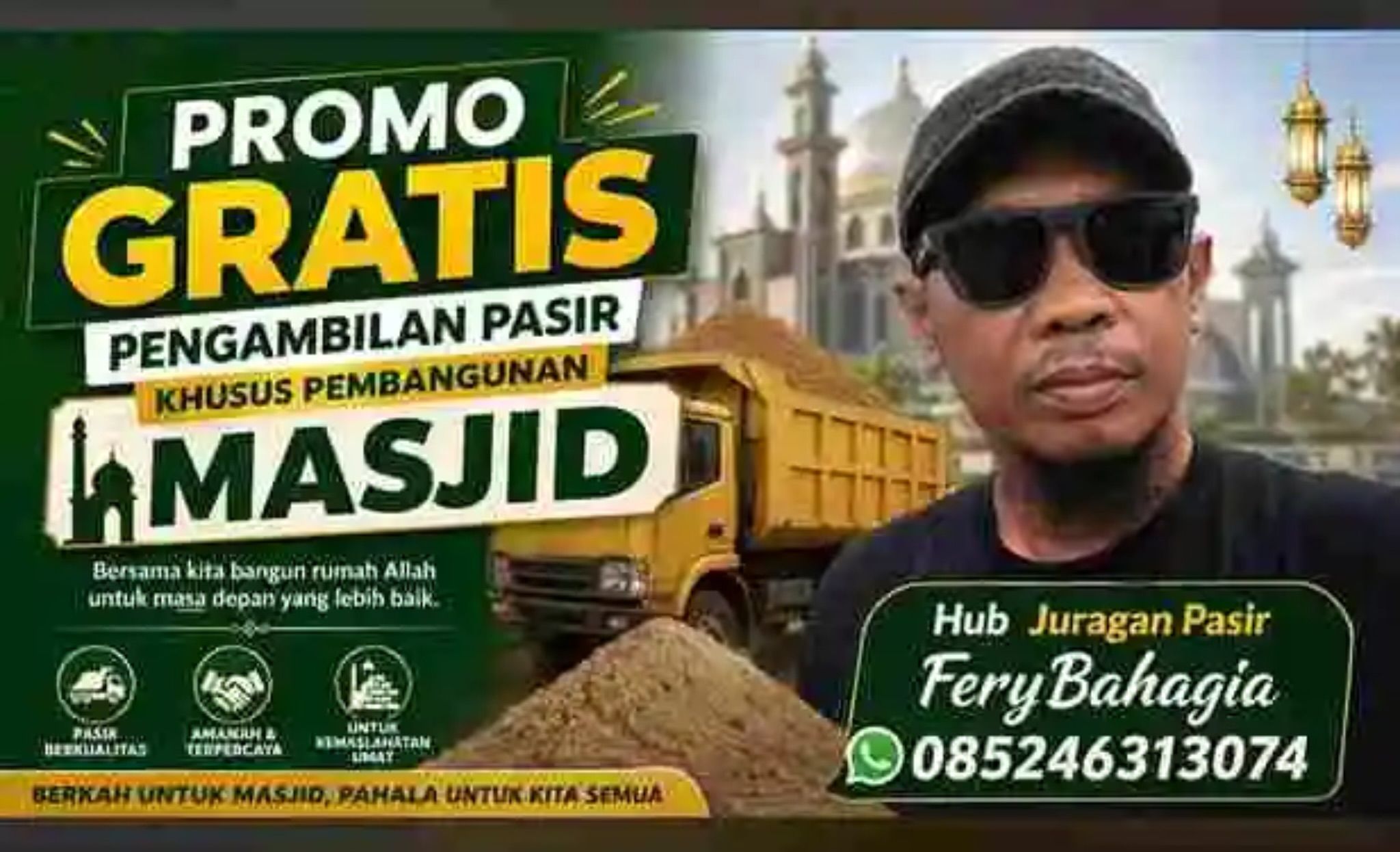 FeryBahagia Ketuk Kepedulian Sosial Pengusaha Berau Lewat Aksi Pasir Gratis untuk Masjid