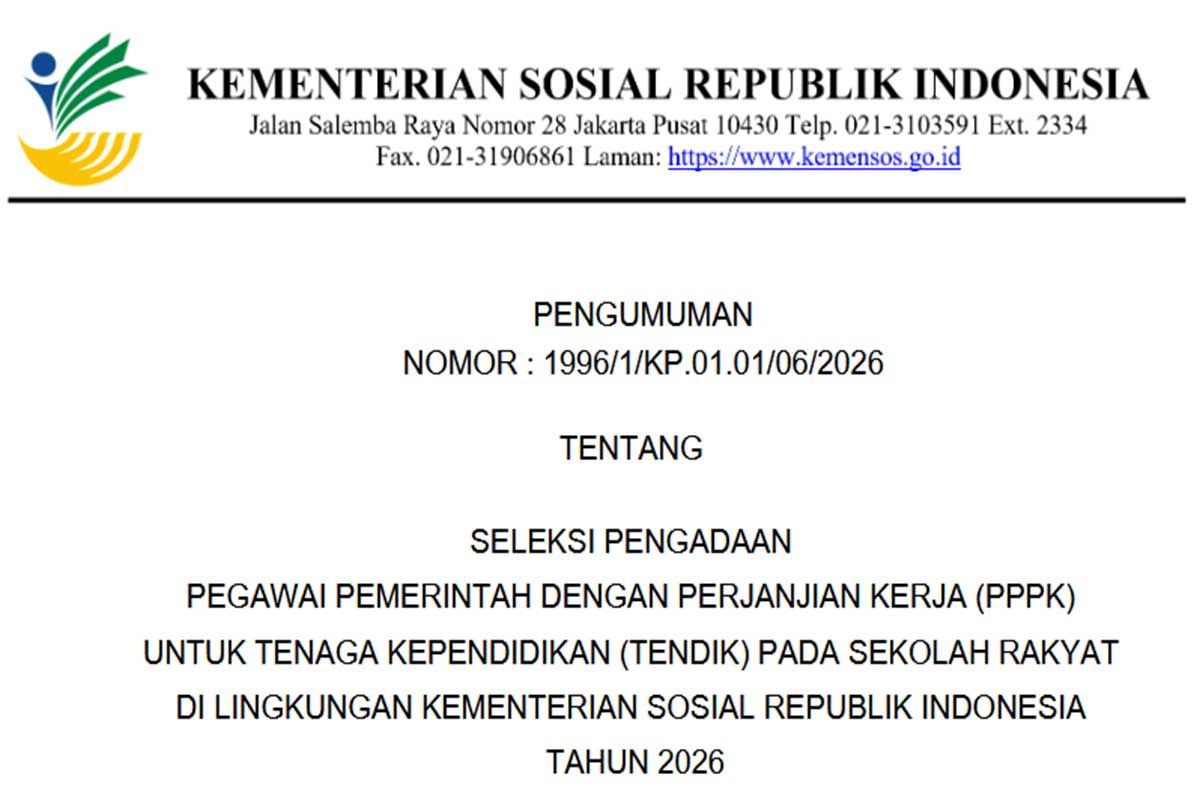 Daftar PPPK Tendik Sekolah Rakyat 2026: Syarat, Formasi, Link, dan Cara Pendaftaran Lengkap