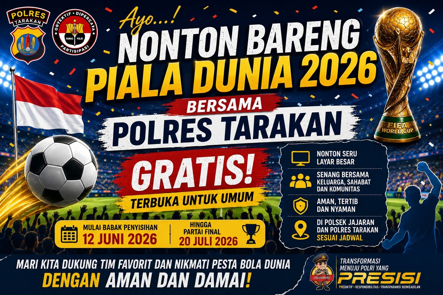 Polres Tarakan Gelar Nobar Piala Dunia 2026, Gratis untuk Warga