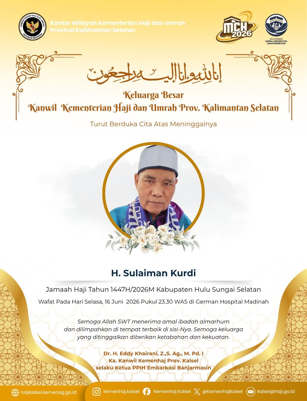 Duka dari Madinah: Jemaah Haji Hulu Sungai Selatan Kloter BDJ 12 Wafat di RSAS
