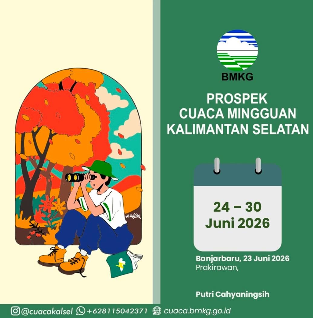Info Prakiraan Cuaca Kalsel 24–30 Juni 2026: Waspada Potensi Hujan Lebat dan Angin Kencang