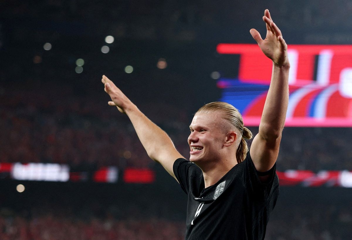 Erling Haaland Sumringah Usai Kembali Cetak Brace untuk Norwegia