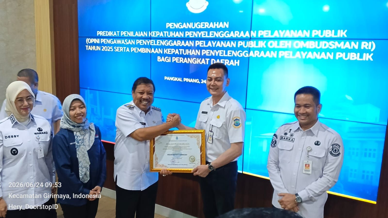 Kota Pangkalpinang Raih Penghargaan dari Ombudsman