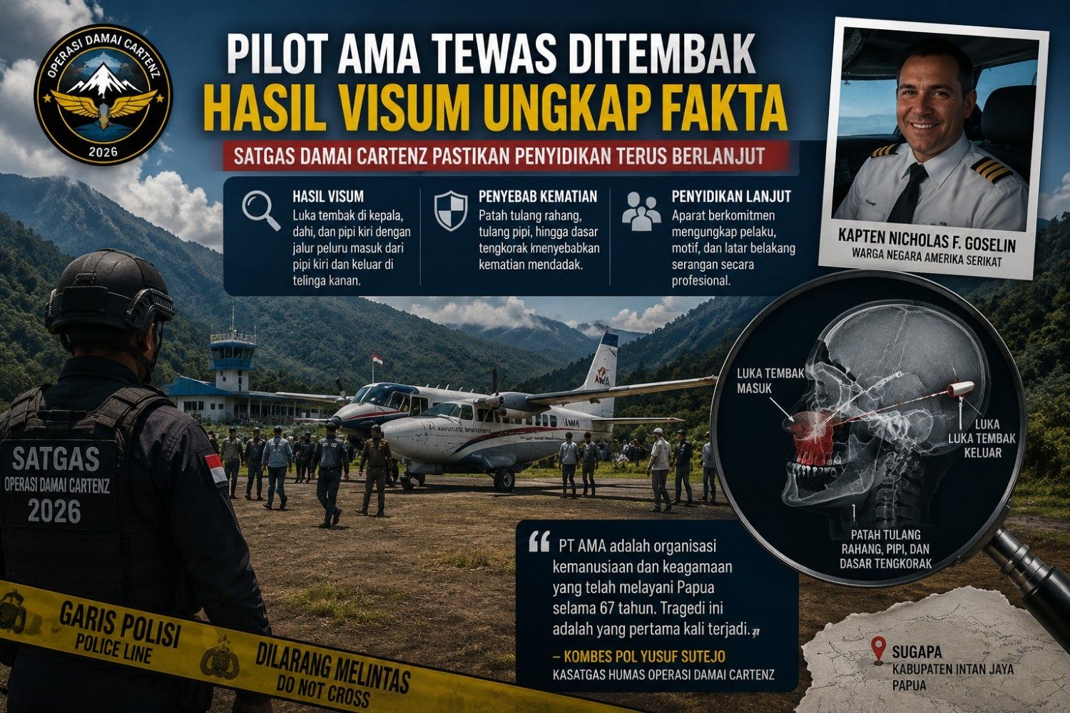 Fakta Baru Kematian Pilot AMA di Papua, Hasil Visum Ungkap Penyebab Meninggalnya Kapten Nicholas Goselin