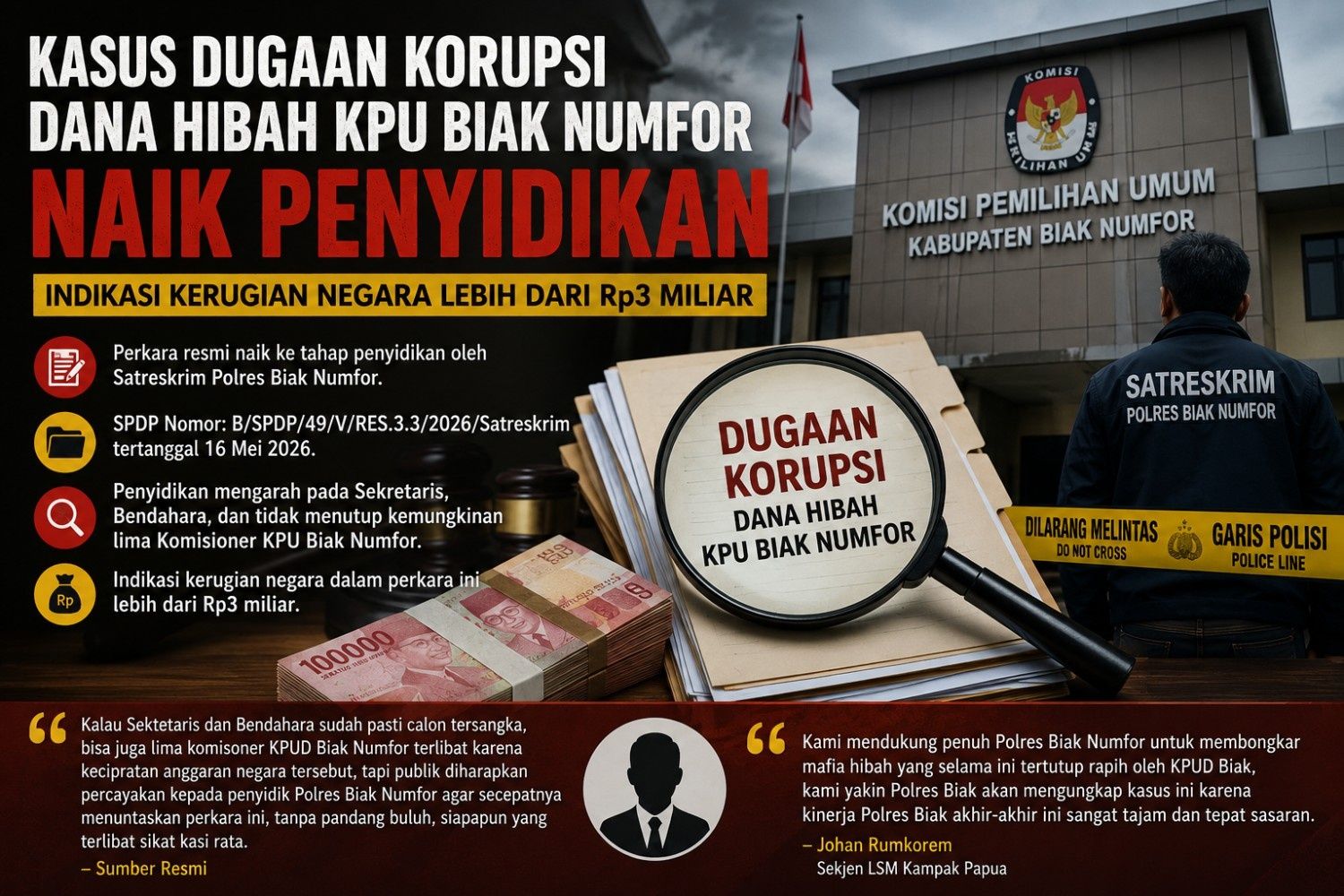 Kasus Dugaan Korupsi Dana Hibah KPU Biak Numfor Naik Penyidikan, Siapa Calon Tersangkanya?