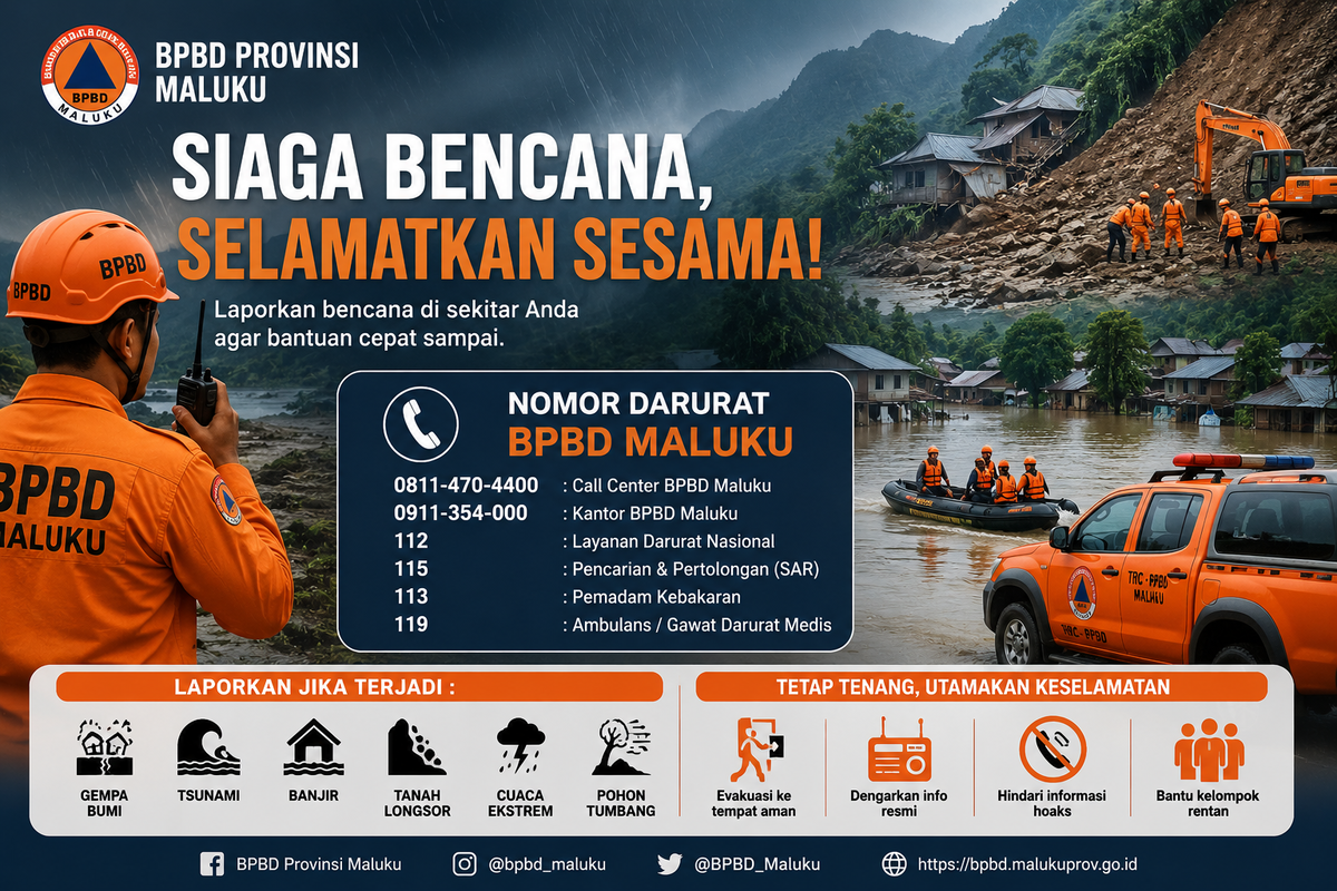 Catat! Nomor Darurat BPBD Maluku untuk Siaga Bencana, Begini Cara Melapor agar Cepat Ditangani