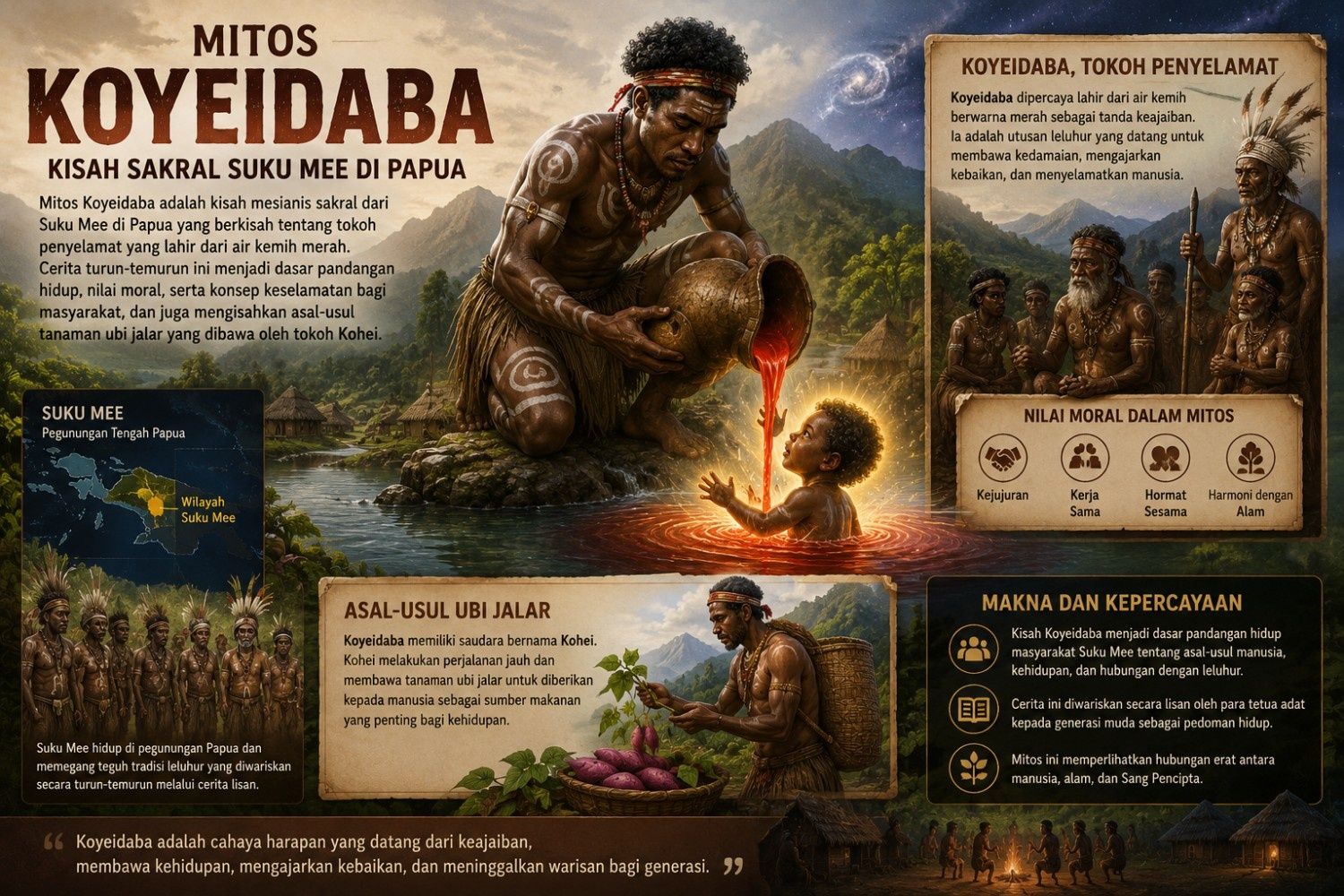 Mitos Koyeidaba, Kisah Sakral Suku Mee yang Diyakini Membawa Harapan dan Asal Usul Ubi Jalar di Papua