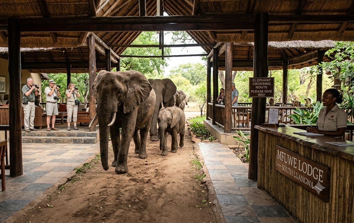 Lobi Hotel atau Jalur Migrasi Gajah? Mfuwe Lodge Jawab Keduanya!