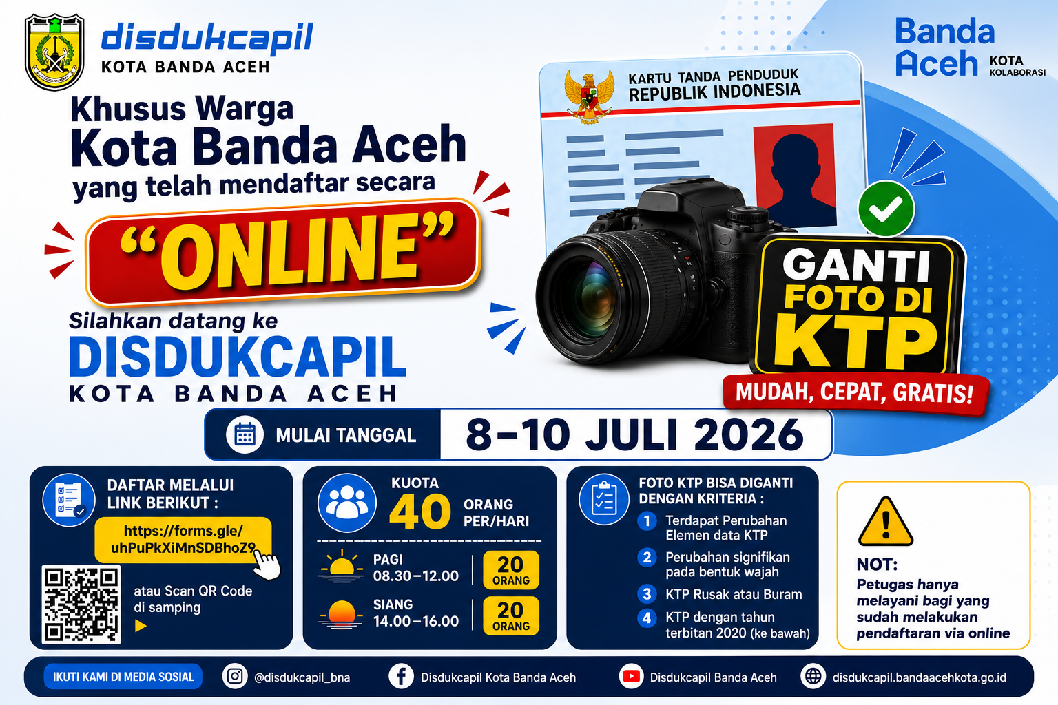 Disdukcapil Banda Aceh Buka Layanan Ganti Foto KTP, Simak Syarat dan Cara Daftarnya