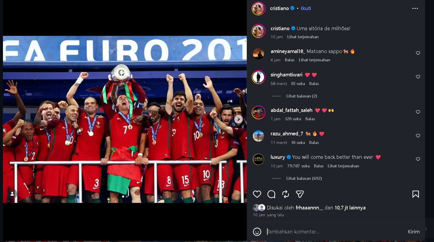 Gagal di Piala Dunia 2026, Cristiano Ronaldo Unggah Kenangan Euro 2016: Jauh Lebih Bernilai