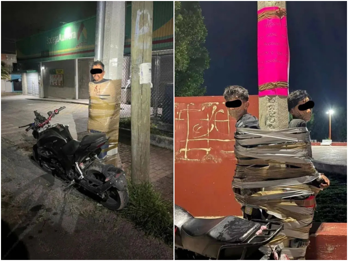 ‘Batman Meksiko Ikat Pencuri Motor di Tiang Lampu