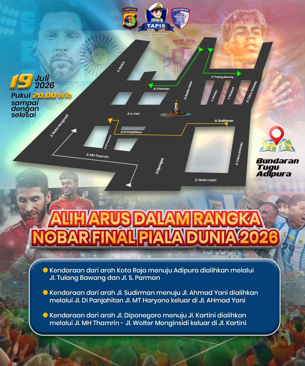 Nobar Final Piala Dunia, Ini Rekayasa Lalin di Bandar Lampung