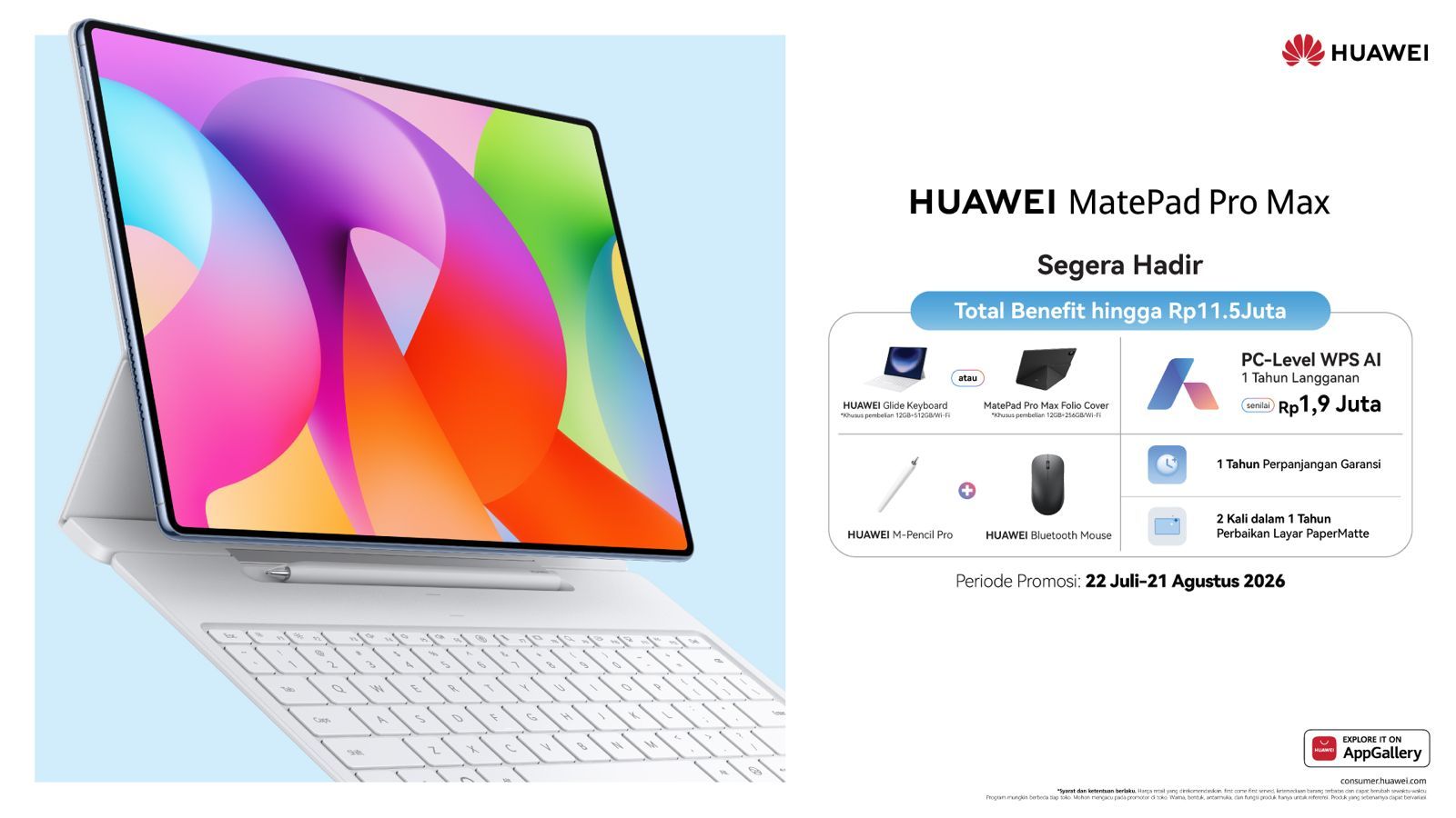 HUAWEI MatePad Pro Max Segera Hadir di Indonesia, Tablet Flagship Pro 13 Inci Tertipis dan Teringan