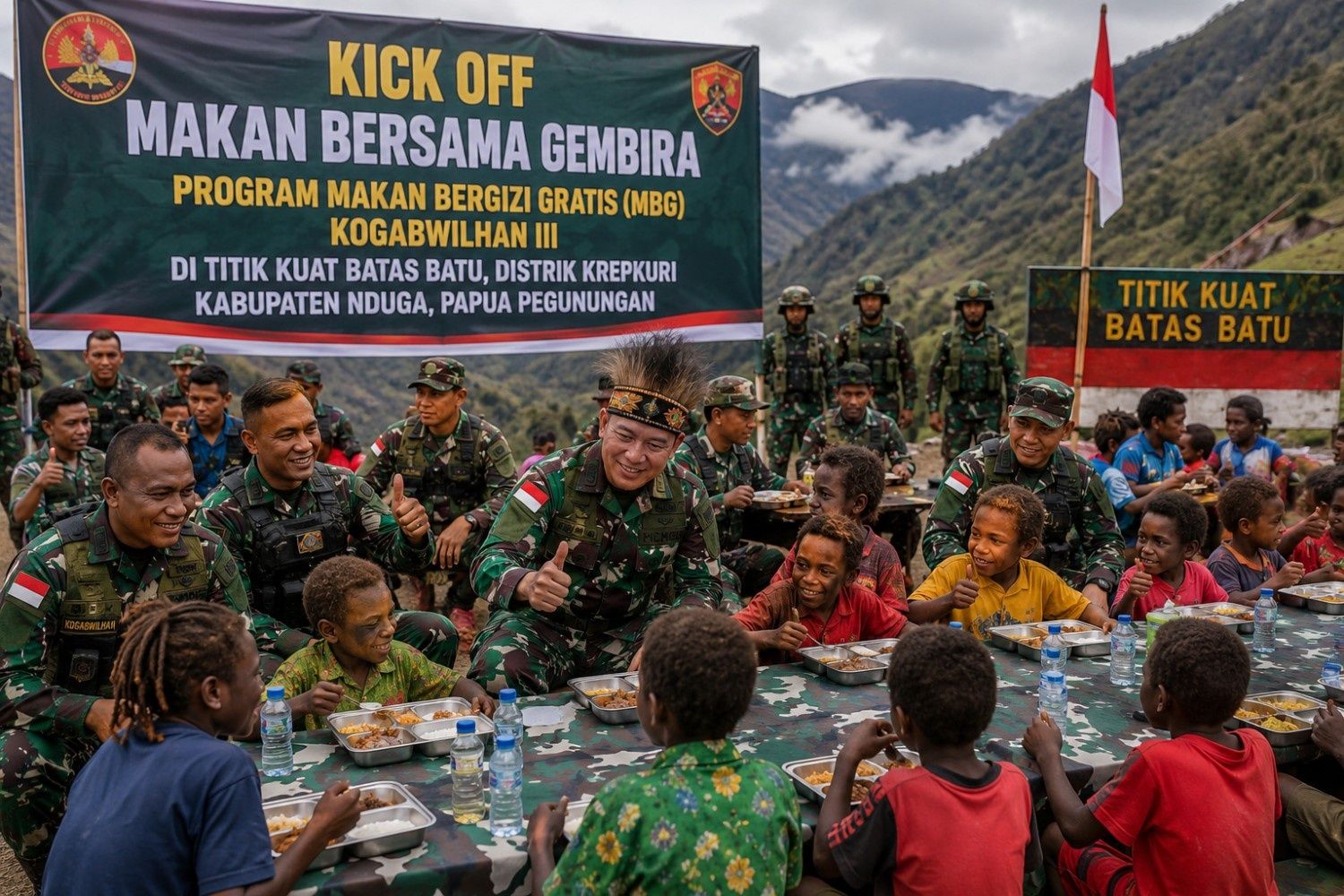 Kogabwilhan III Mulai Program MBG Dari Wilayah Rawan Nduga, Ratusan Warga Ikut Makan Bersama