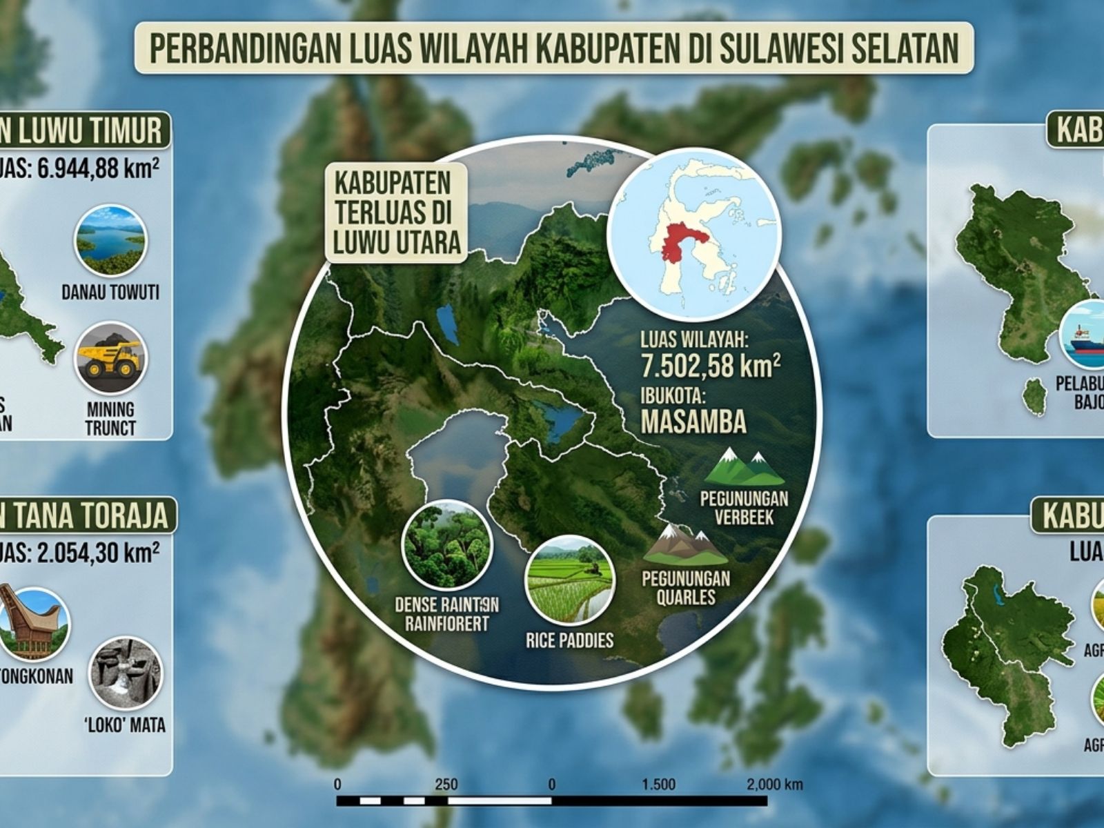 Fakta Geografis: Daftar 5 Kecamatan Terluas yang Ada di Berbagai Kabupaten di Provinsi Sulawesi Selatan