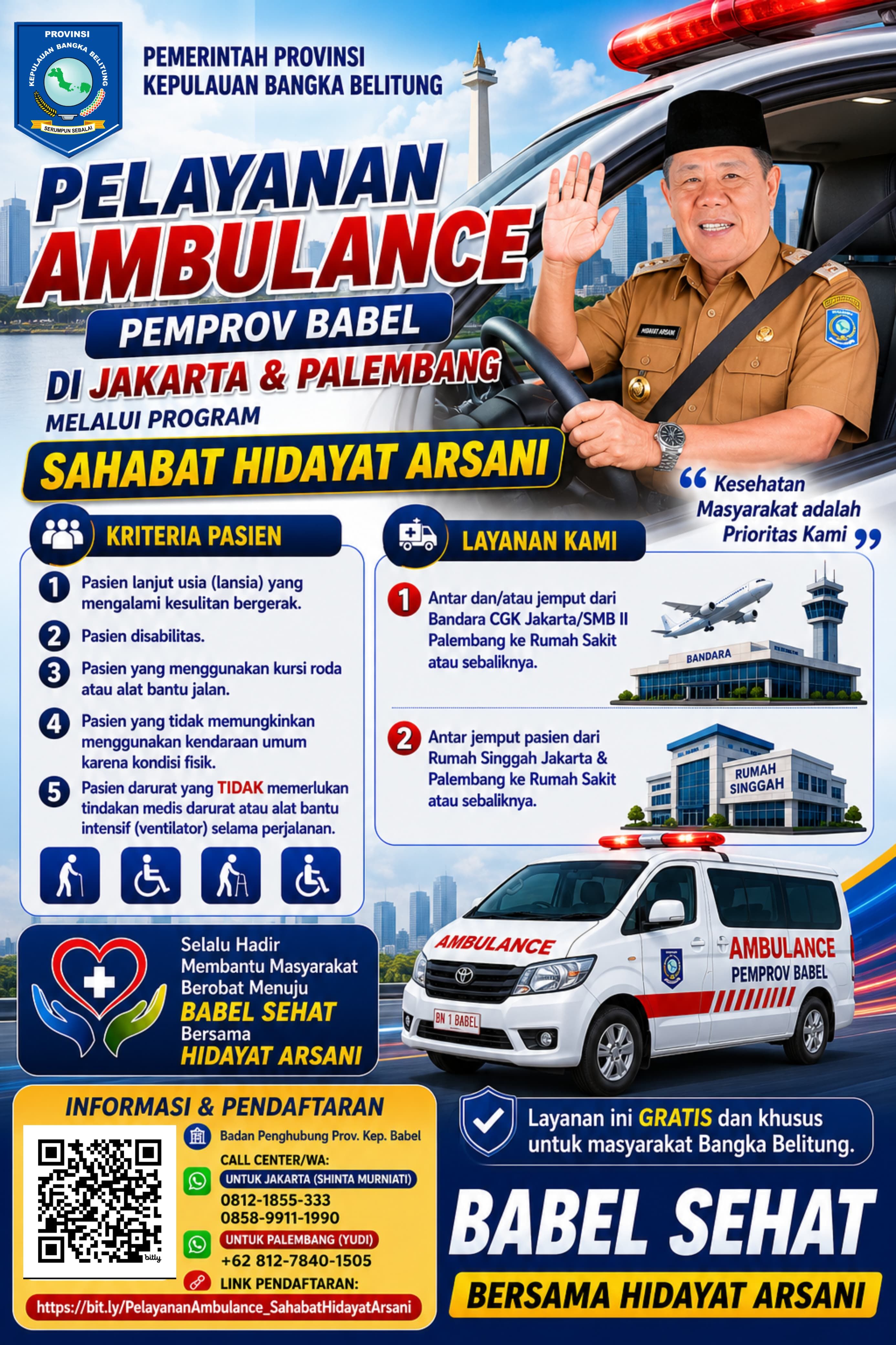 Pemprov Babel Fasilitasi Ambulans Gratis 24 Jam di Jakarta dan Palembang , Ini Nomor Kontaknya