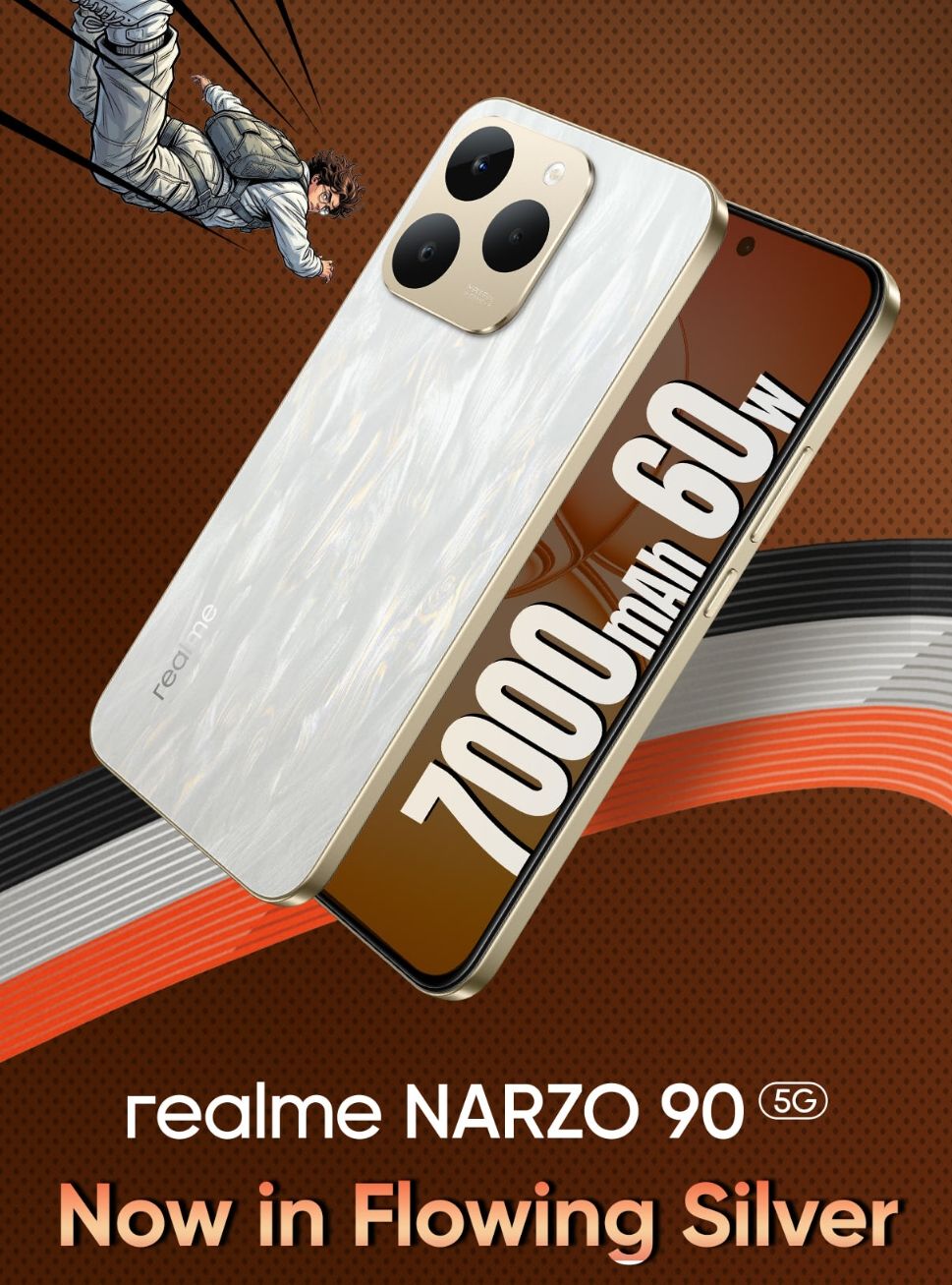 Realme Narzo 90 5G Flowing Silver Hadir Lebih Segar, dengan Spek Gahar Baterai 7000mAh