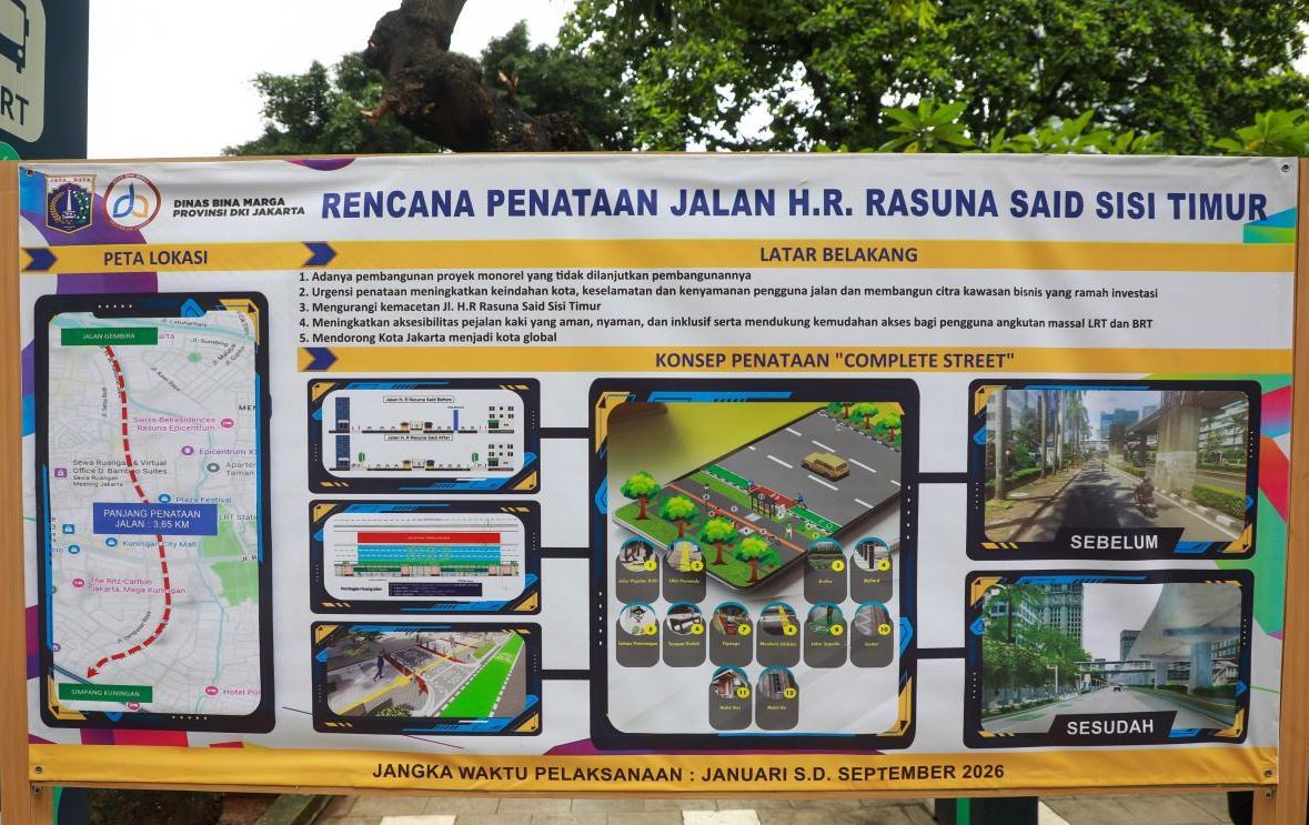 Tiang Monorel Abadi Jalan HR Rasuna Said Dibongkar Total, Pramono Anung Siapkan Trotoar Cantik Bebas PKL dan Parkir Liar Ojol pada Juni 2026