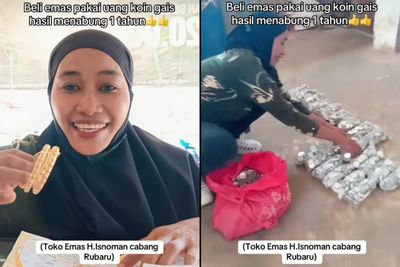 Inspiratif! Wanita di Sumenep Ini Beli Emas Cash Pakai Uang Receh Hasil Nabung Setahun