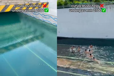 Terendam Banjir, Underpass MM2100 Cikarang Mendadak Jadi Kolam Renang Warga