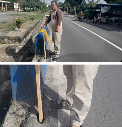Ketua BPD Air Merbau Tandai Lubang Berbahaya di Pinggir Jalan Kerejan, Khawatir Sebabkan Kecelakaan