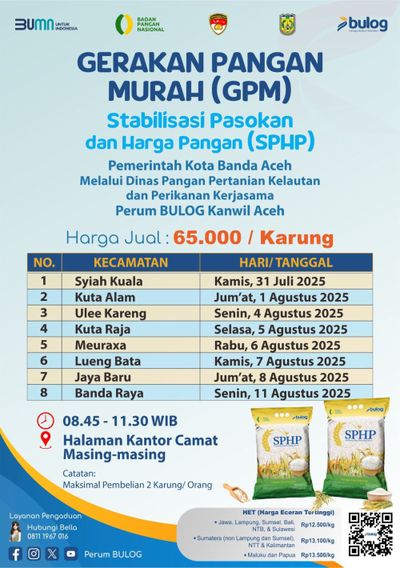 Tekan Harga Beras, Pemko Banda Aceh Gelar Operasi Pasar Murah! Cek Jadwal di Kecamatanmu