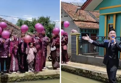 Viral Video Pernikahan Rasa Pool Party di Tengah Empang, MC-nya Menghayati Banget!