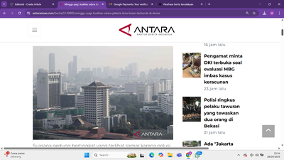 Udara Jakarta Masuk 5 Besar Terburuk di Dunia, Warga Diimbau Pakai Masker