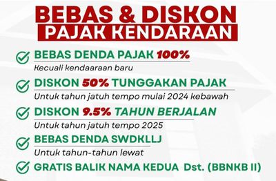 Pemprov Sulsel Berlakukan Insentif Pajak Kendaraan, Bebas Denda dan Diskon hingga 50 Persen