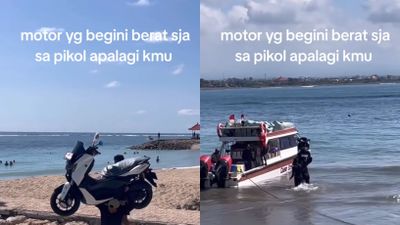 Tenaganya Luar Biasa! Aksi Pria Pikul NMAX ke Kapal Bikin Netizen Melongo