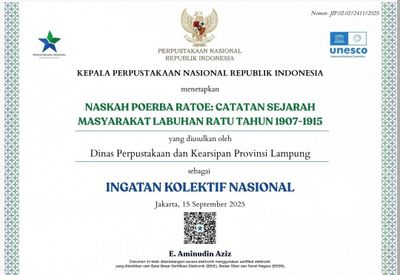 Dua Naskah Kuno Asal Lampung Raih Sertifikat IKON 2025 dari Perpustakaan Nasional RI