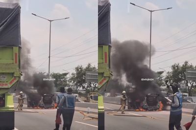 Viral Honda Jazz Terbakar di Tol JORR, Pengemudi Kabur